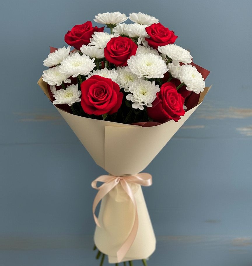 Букет цветов из: Розы и Хризантемы в Ленино