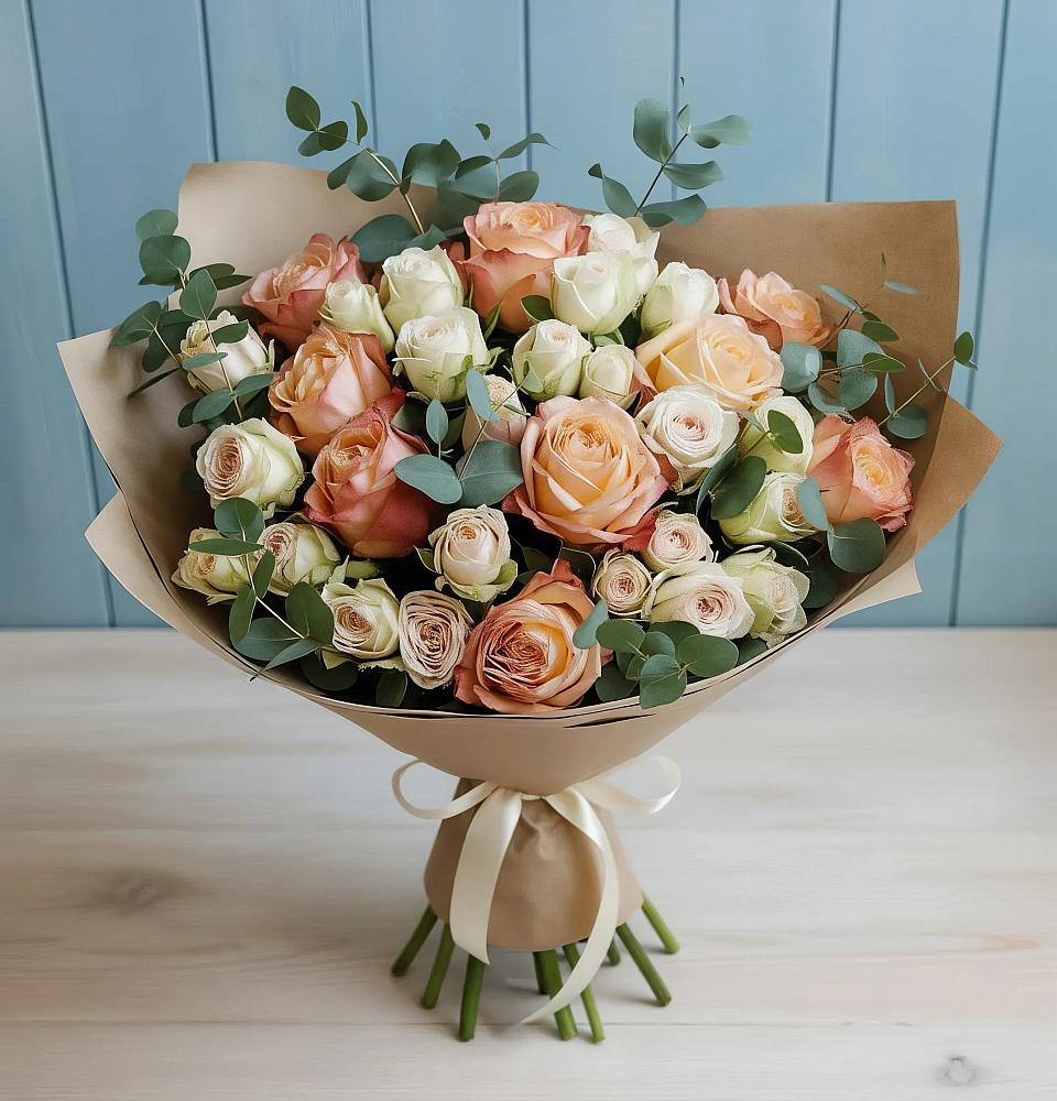 Букет цветов из: Альстромерии и Розы в Ленино