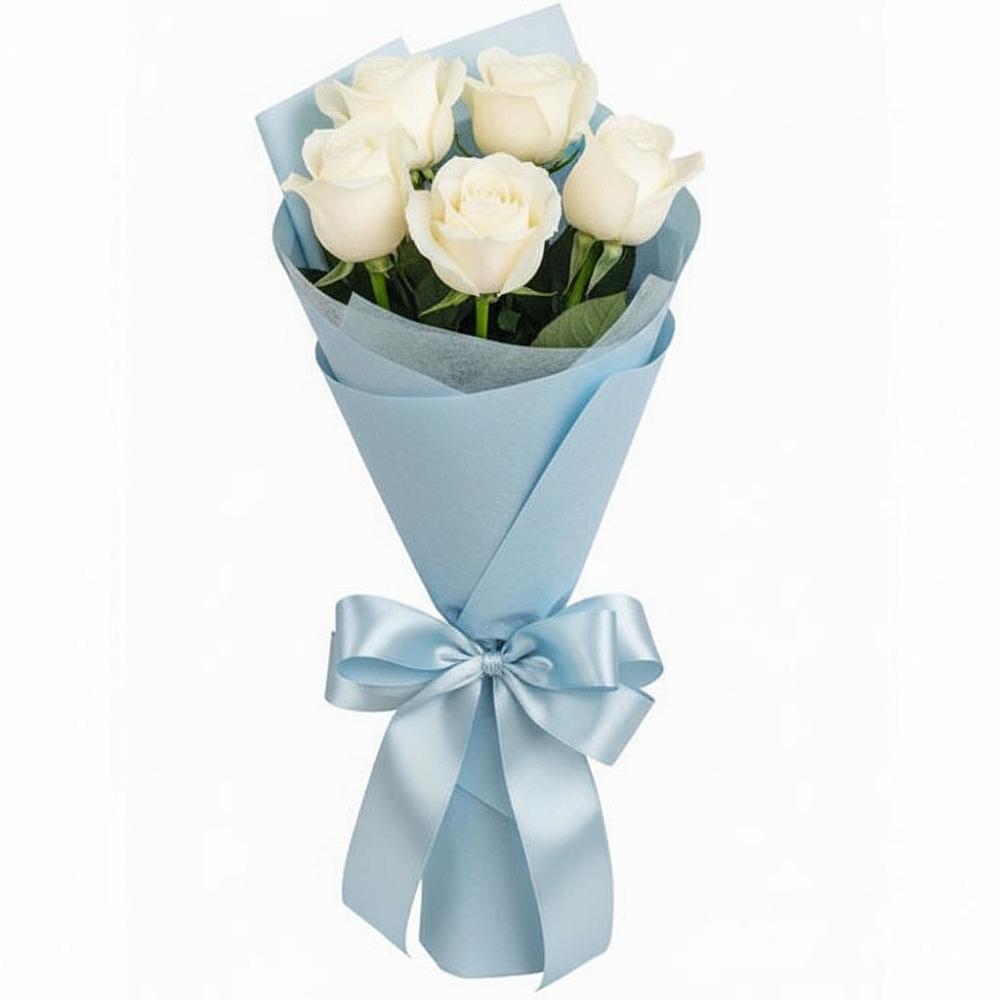 Букет 5 Белых роз Проуд в Ленино