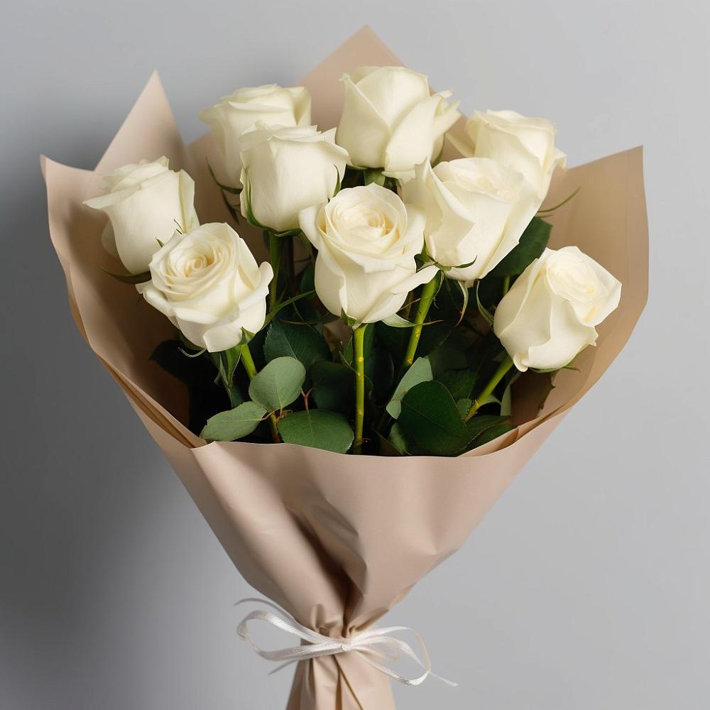 Букет 9 Белых роз Эдлесс Лав в Ленино