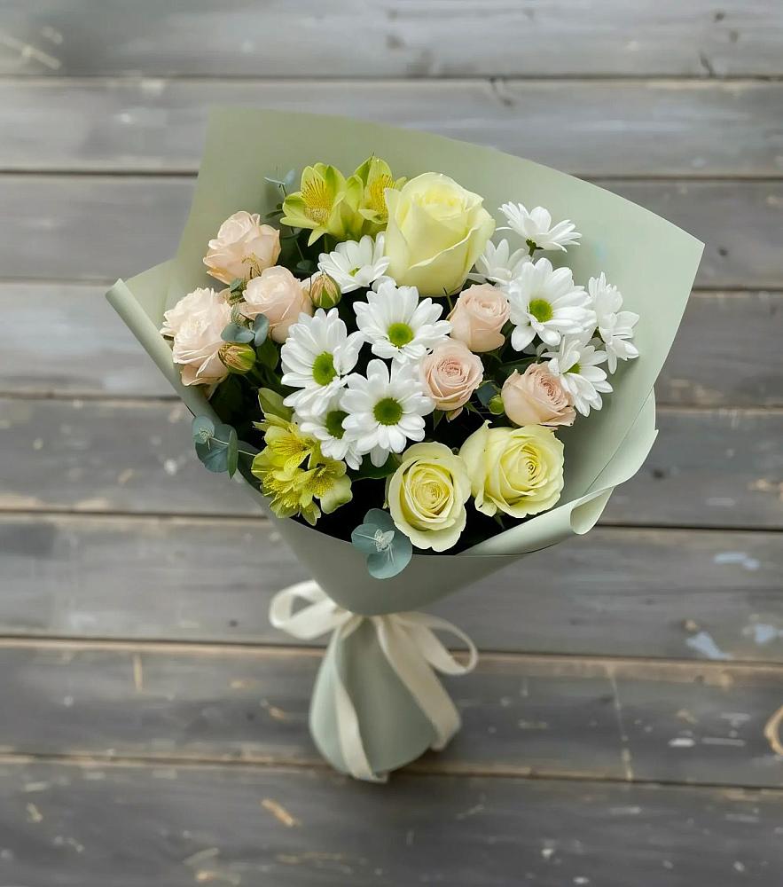 Букет цветов из: Альстромерии, Розы и Хризантемы в Ленино