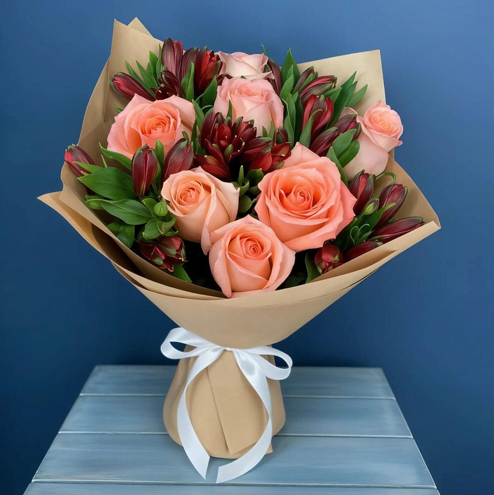 Букет цветов из: Розы и Альстромерии в Ленино