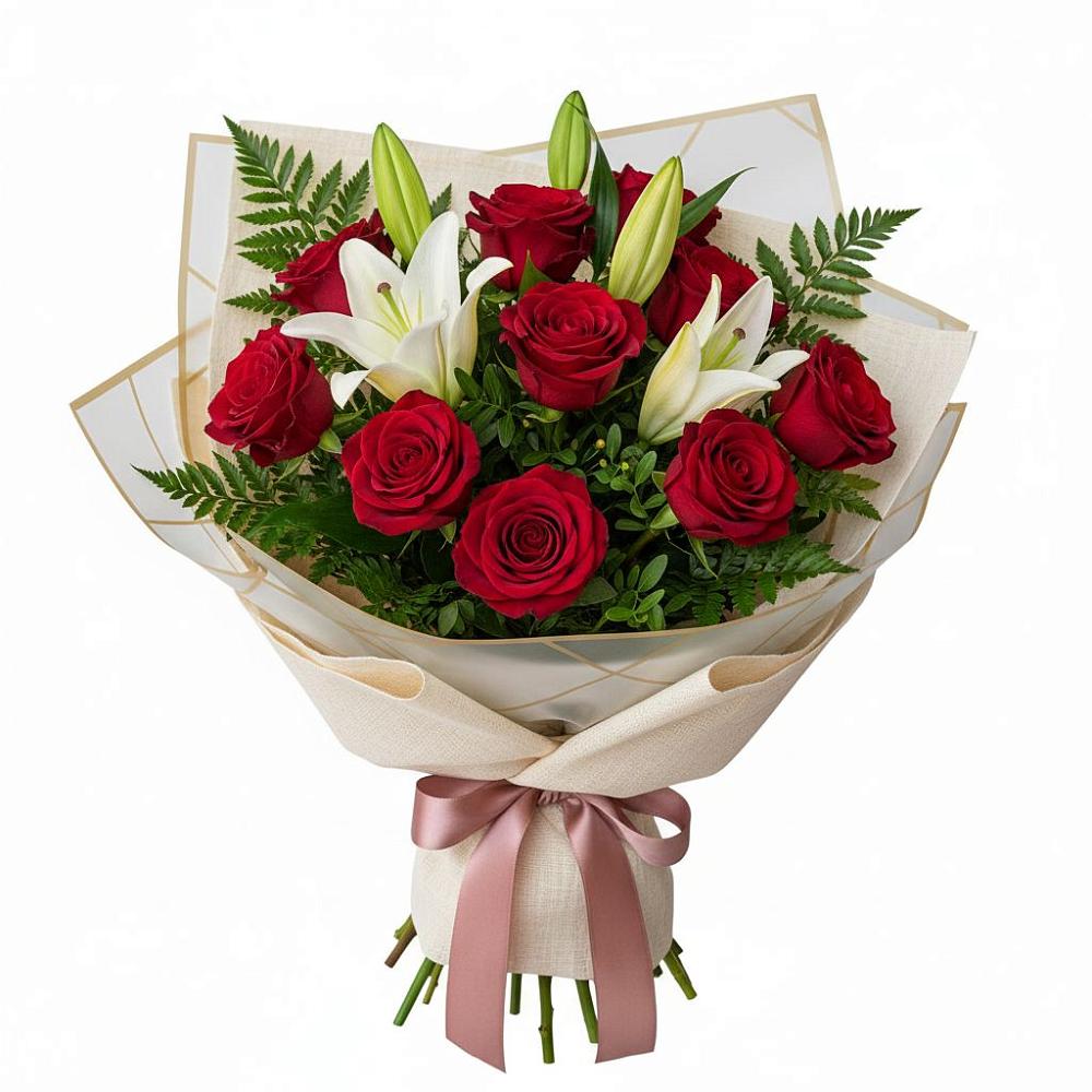 Букет цветов из: Лилии и Розы в Ленино