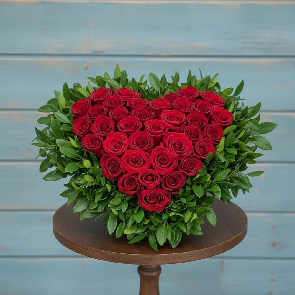 Цветочная композиция из Розы в виде сердца в Ленино