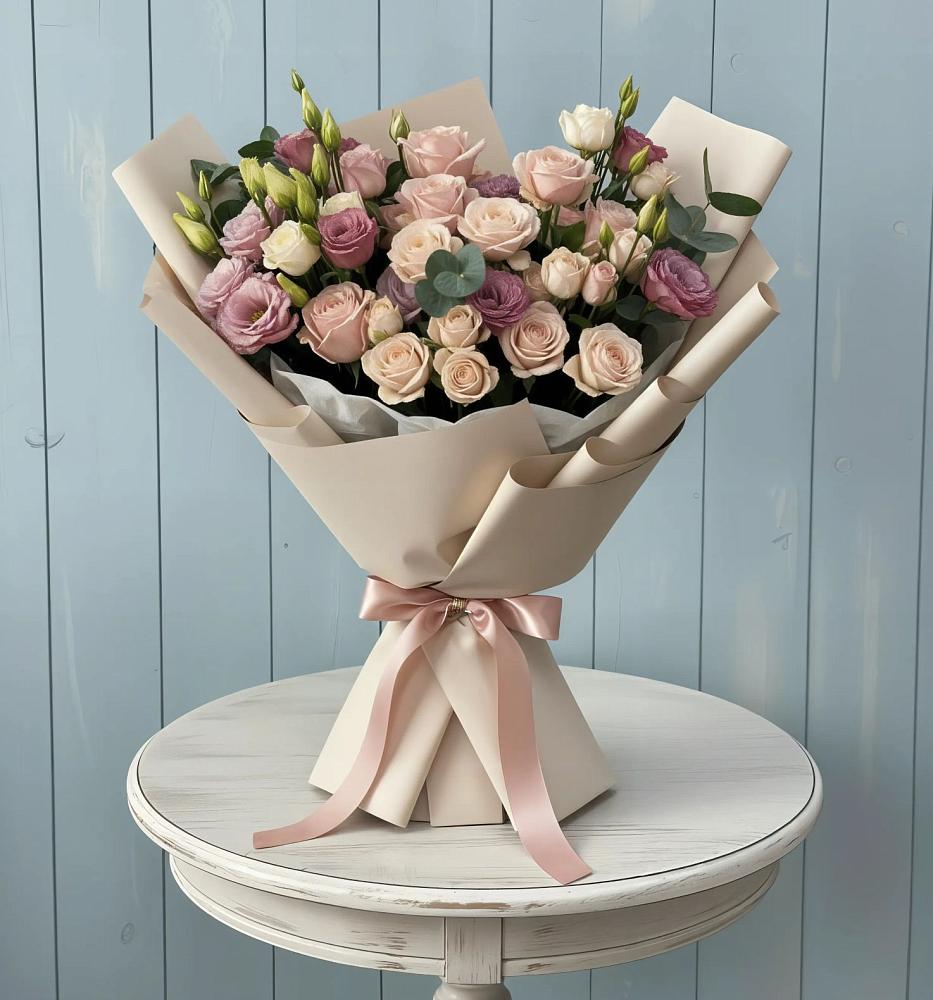 Букет цветов из: Розы и Лизиантусы в Ленино