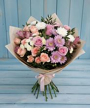 Букет цветов из:  Хризантемы, Розы и Альстромерии в Ленино