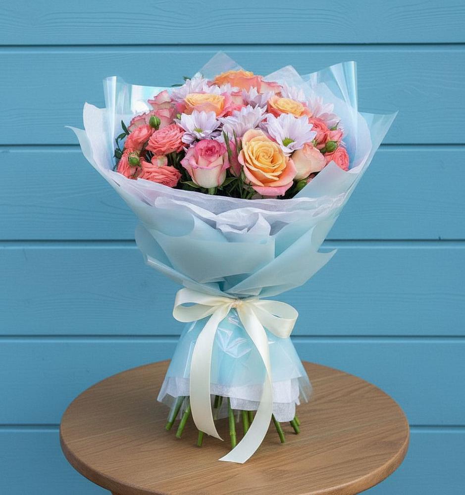 Букет цветов из: Хризантемы и Розы в Ленино