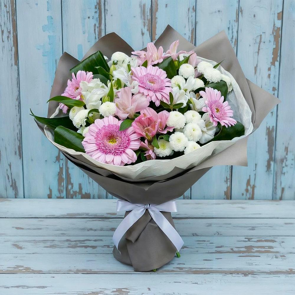 Букет цветов из: Герберы, Альстромерии и Хризантемы в Ленино