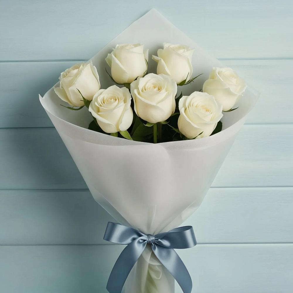 Букет 7 Белых роз Эдлесс Лав в Ленино